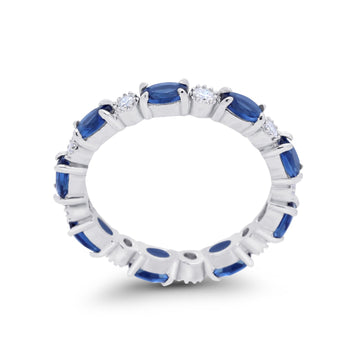 Full Eternity Band Oval Round Simulated Blue Sapphire CZ 925 Sterling Silver